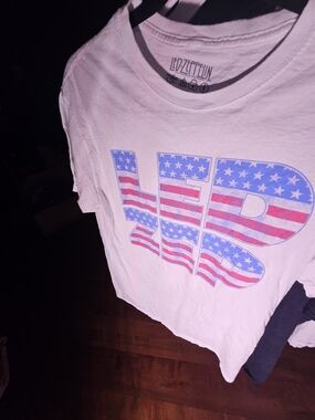 Led Zep White Graphic Tee with American Flag Print